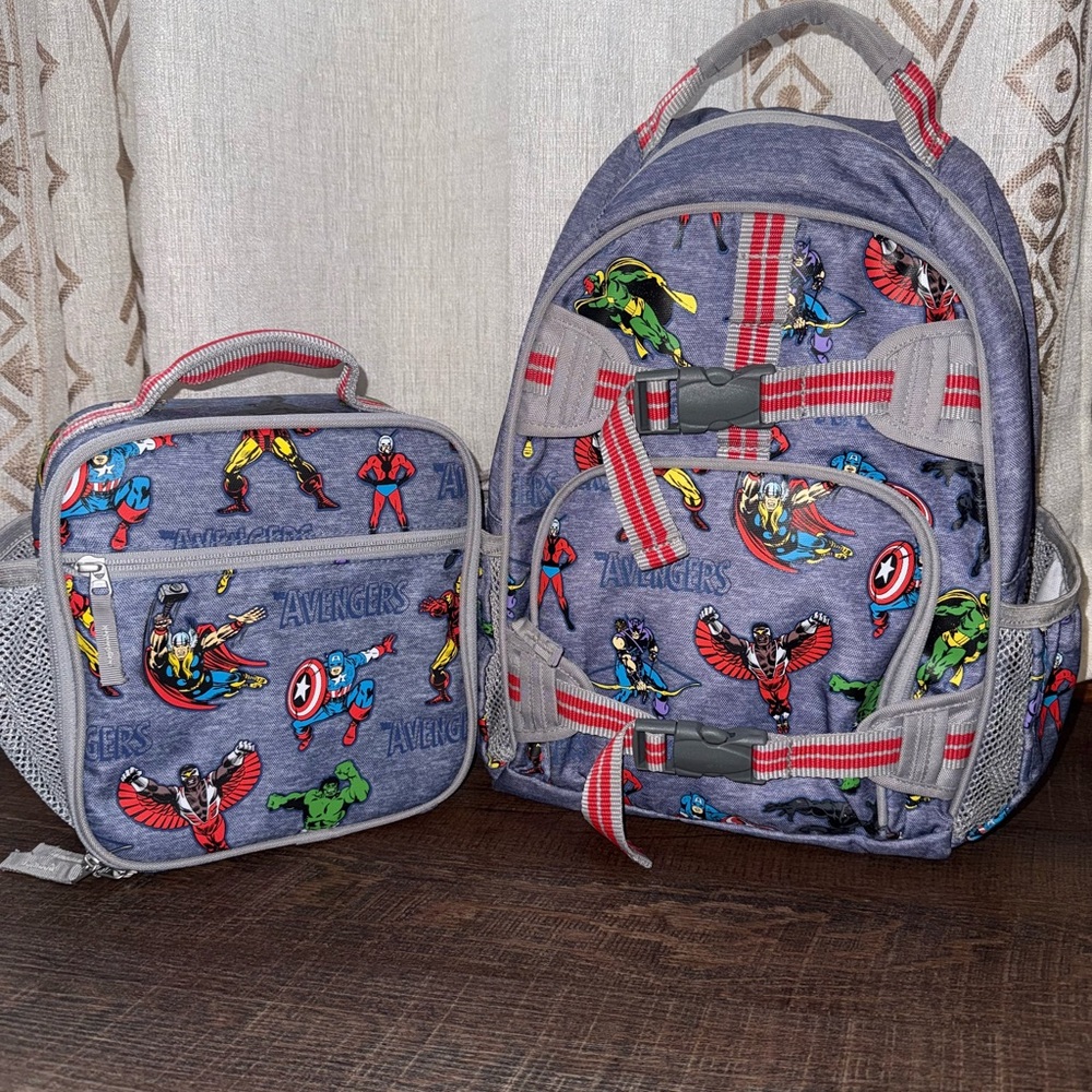 Pottery Barn Kids Avengers Backpack and Lunchbox - Blue and Red